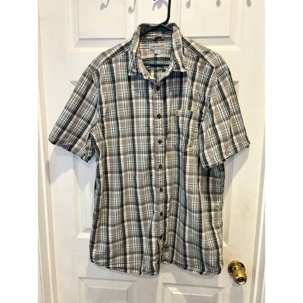 Carhartt Mens XL‎ Tall Plaid Button Down Shirt Relaxed Fit Short Sleeve Workwear
